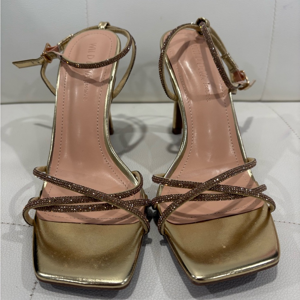 Wild Diva Metallic Gold Strappy High Heel Sandals